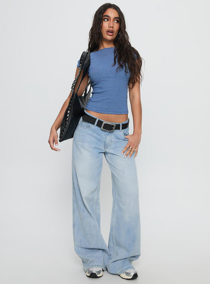Nyren Low Back Boatneck Top Blue Stripe