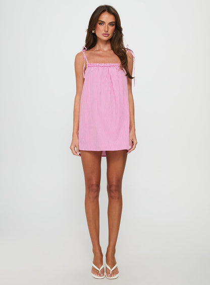 Little Wonders Frill Smock Mini Dress Pink Stripe