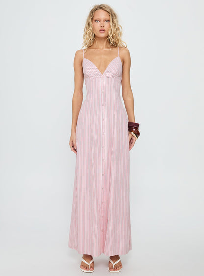 Samiyah Button Down Maxi Dress Red Stripe